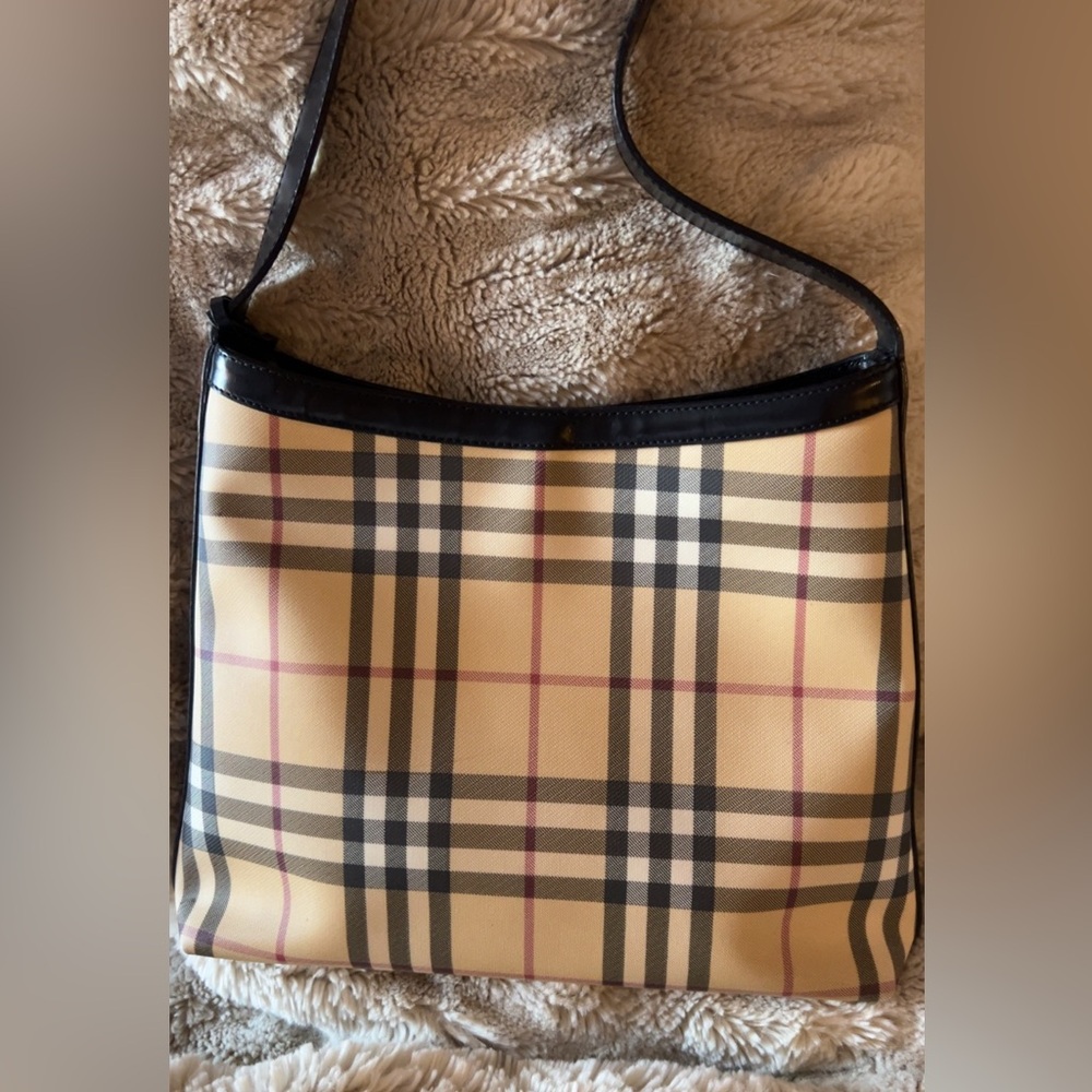Burberry |Women’s Classic Check Coated Canvas Leather Handbag * Pristine - Picture 3 of 11